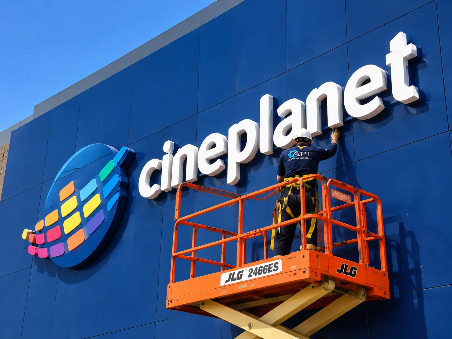 Trabajador de APT realizando una intervención en Cineplanet